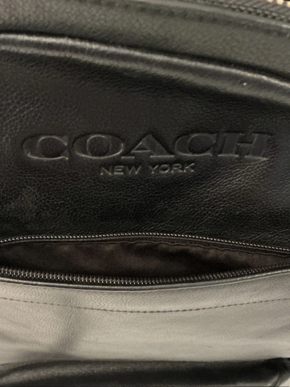 Coach Black Leather Sling Backpack with Front Pocket